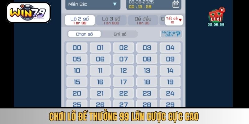 Chơi lô đề thưởng 99 lần cược cực cao